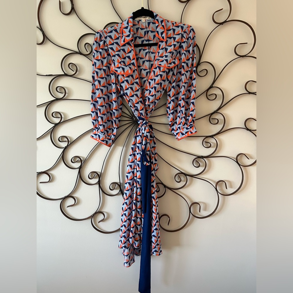 DIANE VON FURSTENBURG Blue and Orange Signature Wrap Dress